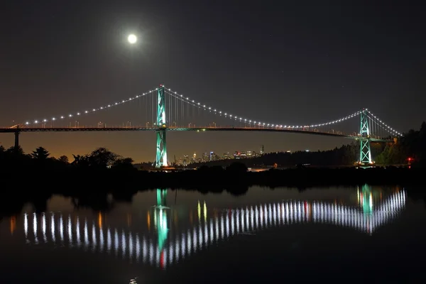 Lions Gate Bridge in a full moon. Vancouver, Canada