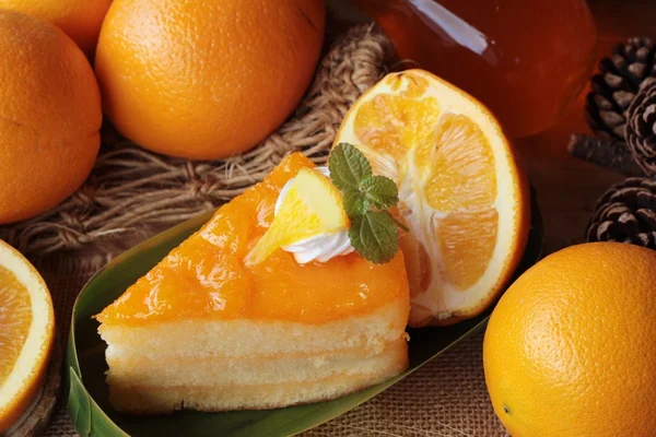 Orange cake with oranges fruits is delicious
