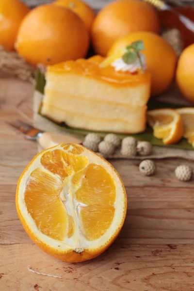 Orange cake with oranges fruits is delicious