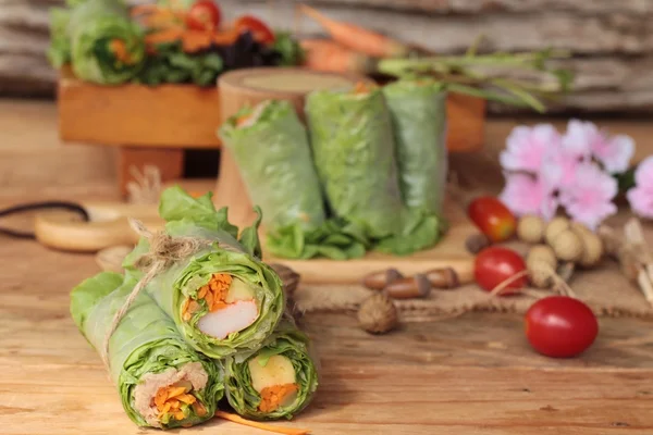 Salad roll vegetables with salad dressing delicious.