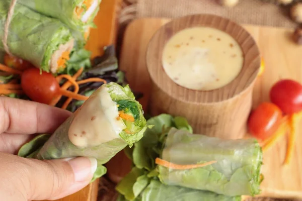 Salad roll vegetables with salad dressing delicious.