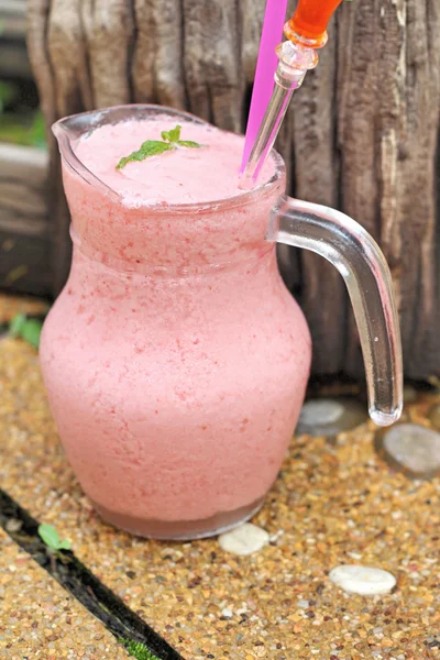 Strawberry smoothie cool drinks in glass.