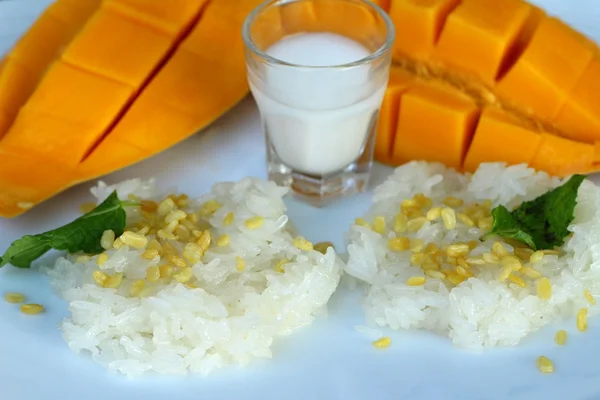 Sticky rice with coconut milk mix and ripe mango.