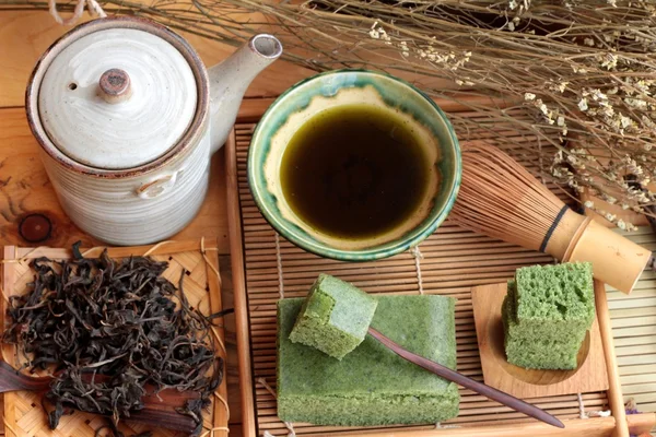 Green tea cake japanese dessert and green tea