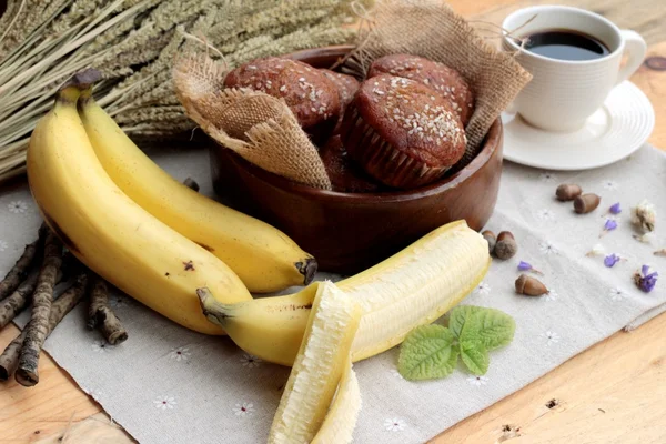 Banana cake of delicious and banana ripe with coffee.