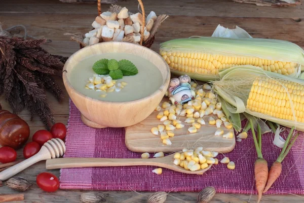 Corn soup of delicious and fresh corn .