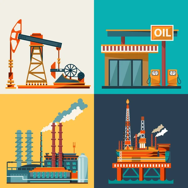 Oil industry business concept of gasoline diesel production fuel distribution and transportation icons composition vector illustration