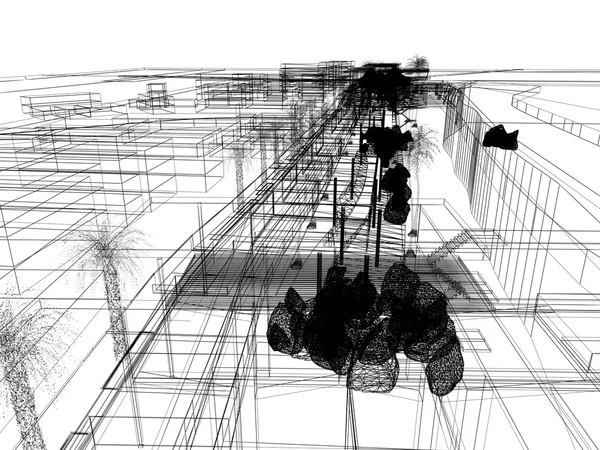 Sketch design of urban ,3dwire frame render