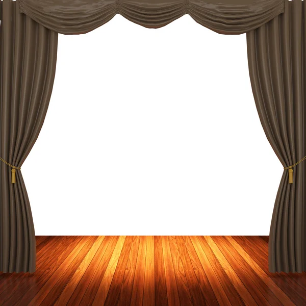 Stage with brown curtains and spotlight.