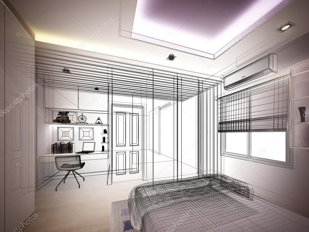 Abstrakt skiss design av inredning sovrum — stockfotografi ...