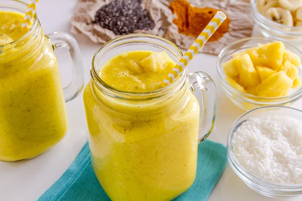 Pineapple, Banana, Coconut, Turmeric and Chia Seed Smoothies