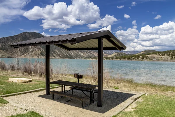 Picnic Area and Bench on Lake
