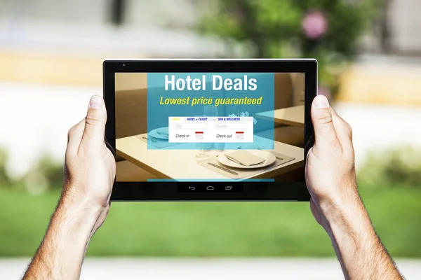 Hotel Deals on tablet. Web template design.