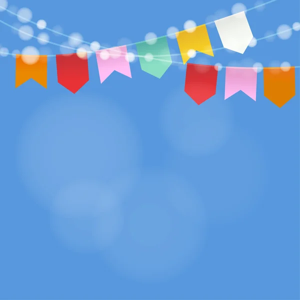 Brazilian june party. Festa junina. String of lights, party flags.  Summer party decoration. Festive blurred background. vector