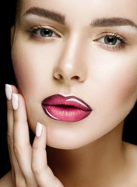 Beautiful Professional Makeup. Pink Lips and Smoky Eyes Make up.
