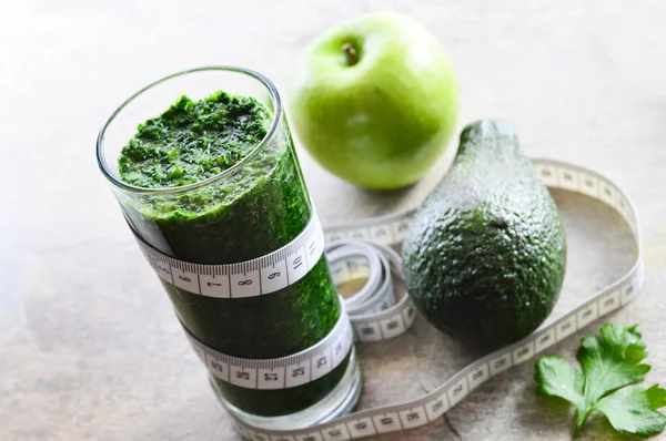 Healthy smoothie. Avocado, parsley, apple, spinach.