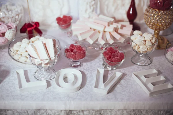 Wedding. Banquet.on the buffet table with refreshments are baske