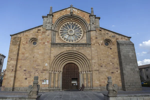 Santa Teresa Square, Front of the Church of San Pedro, main facade stands out its Cistercian rosette, Avila, Spain