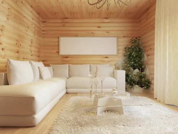 Living room interior in a log house.