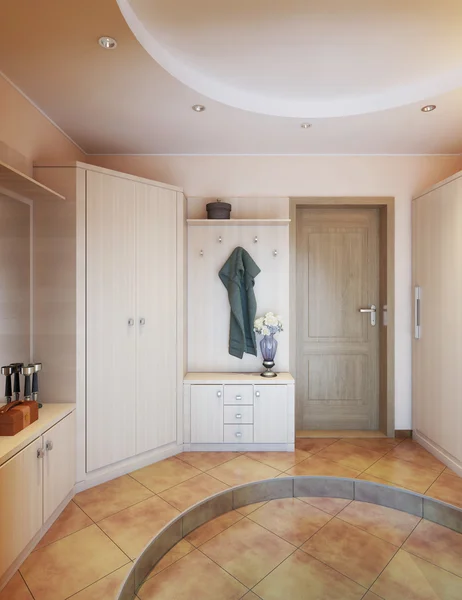 Hallway in modern style with hangers, a mirror dressing table