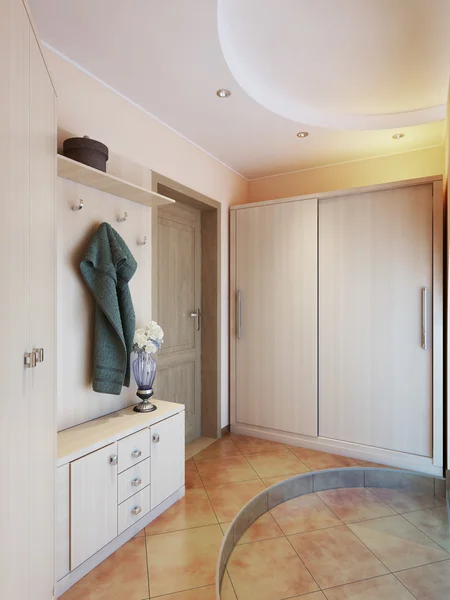 Hallway in modern style with hangers, a mirror dressing table