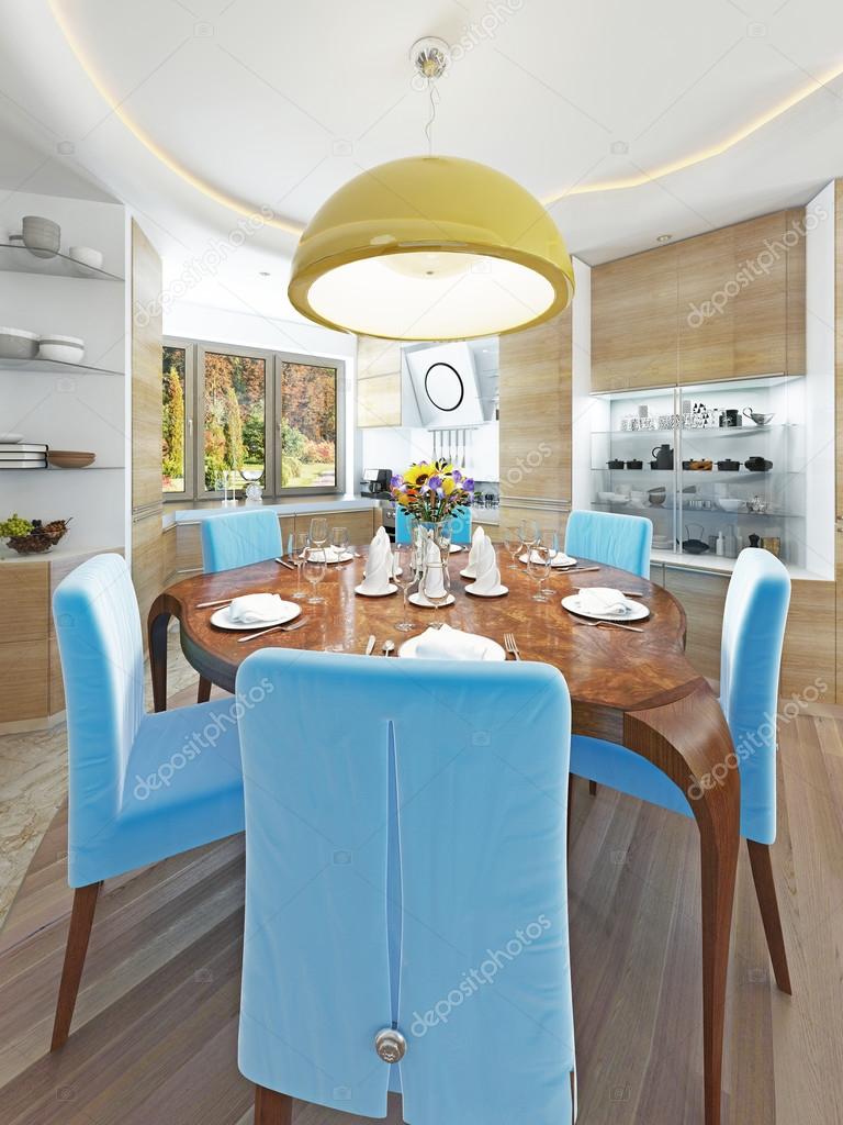 Moderna sala da pranzo con cucina in un kitsch stile trendy — foto ...