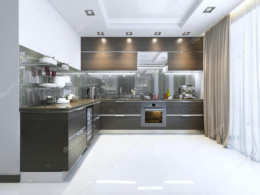 Keuken contemporary in bruin met witte muren en marmeren vloeren ... Bruin woonkamer