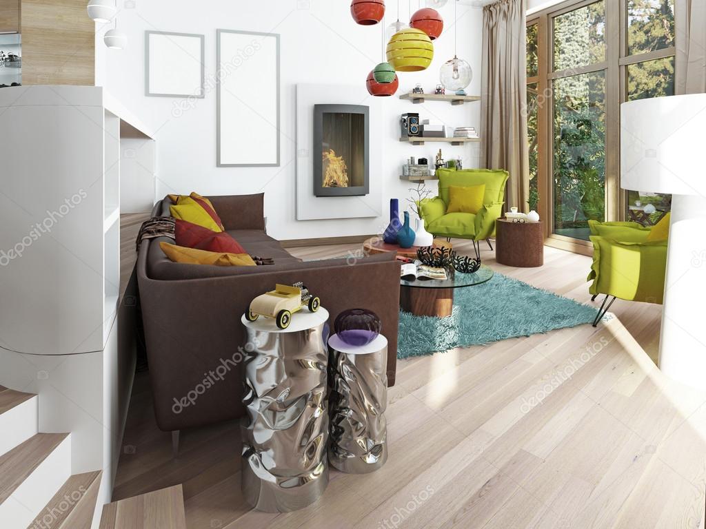 Lyxiga stort vardagsrum i stil med kitsch — stockfotografi ...