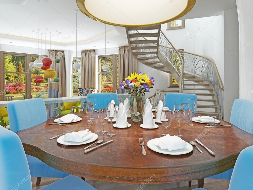 Moderna sala da pranzo con cucina in un kitsch stile trendy — foto ...