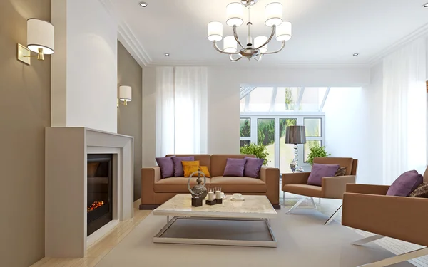 Bright living room with fireplace