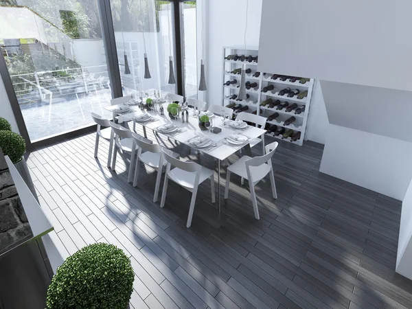 Design of high-tech dining with panoramic window