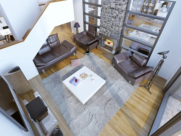 Idea of modern high-ceiling lounge room