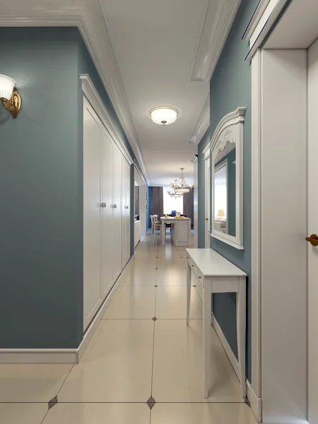 Classic corridor with kitchen on background