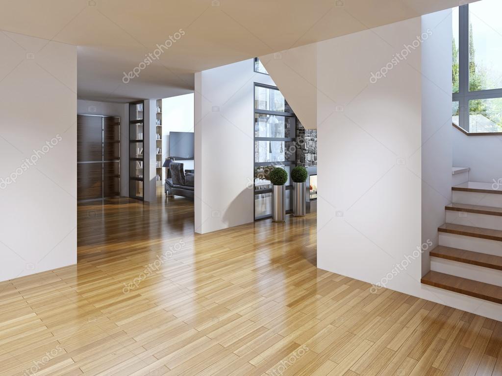 Moderno luminoso corridoio con le scale — foto stock © kuprin33 ... Parquet moderni