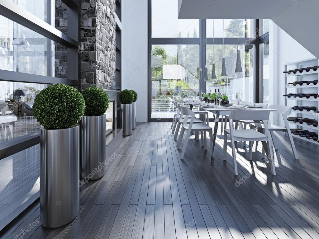 Contemporaneo sala da pranzo con camino — foto stock © kuprin33 ...