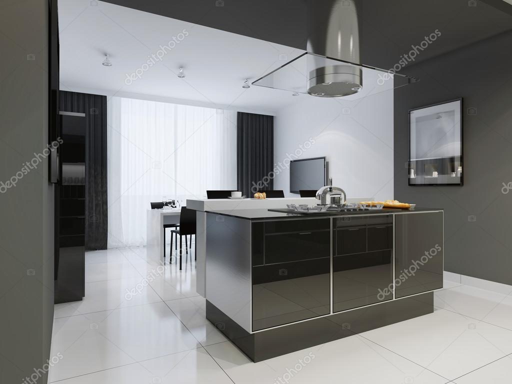 Minimalism inredning kök i monokrom toner — stockfotografi ...