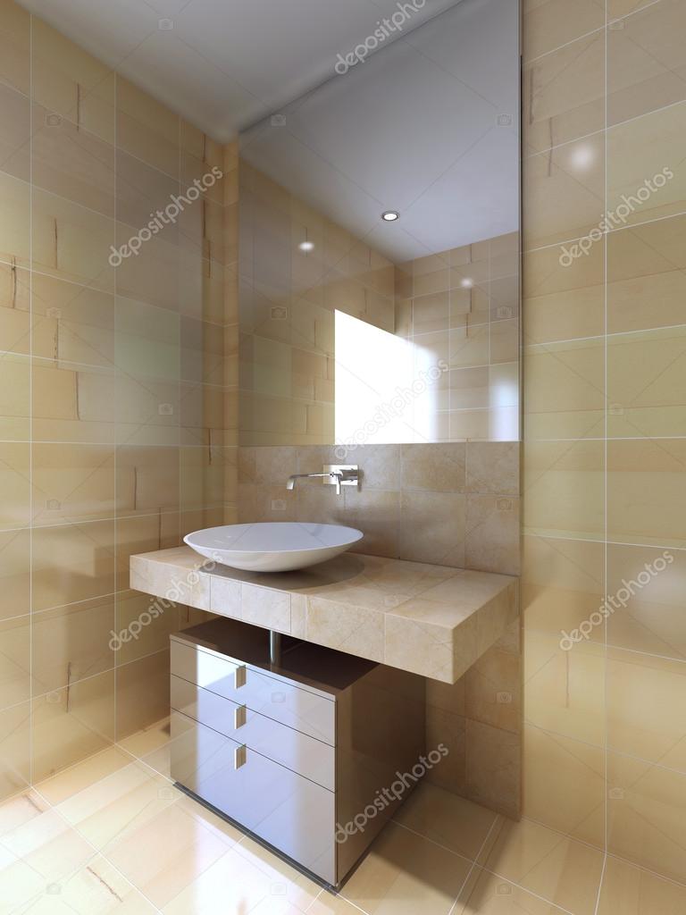 Un baño moderno con consola de lavabo en color beige y blanco ...