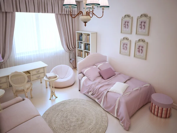 Cute girl bedroom with soft furniture