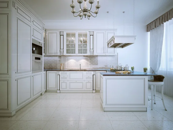 Art deco white kitchen interior