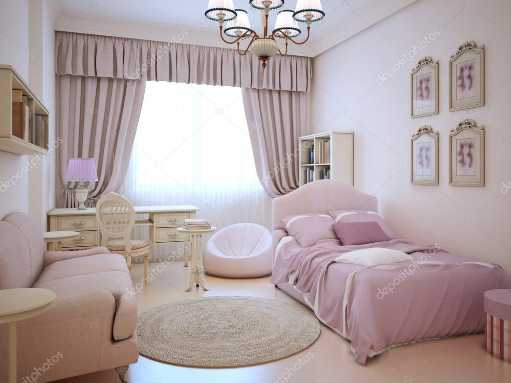 Stedelijke appartement schattige roze meisje kamer — stockfoto ...