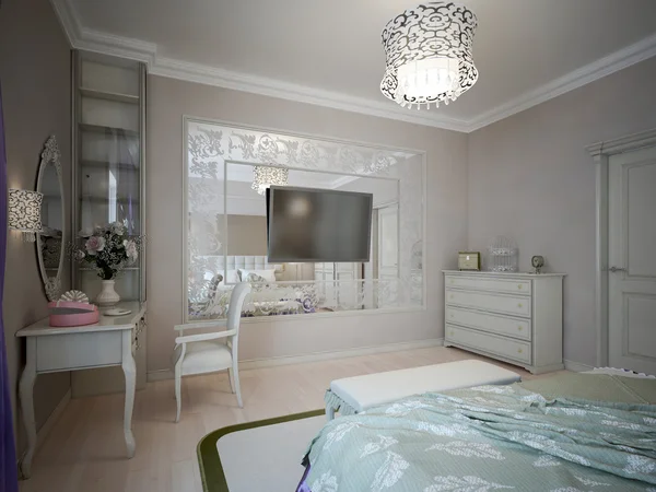 Progettazione della camera da letto con pareti beige — foto stock ...