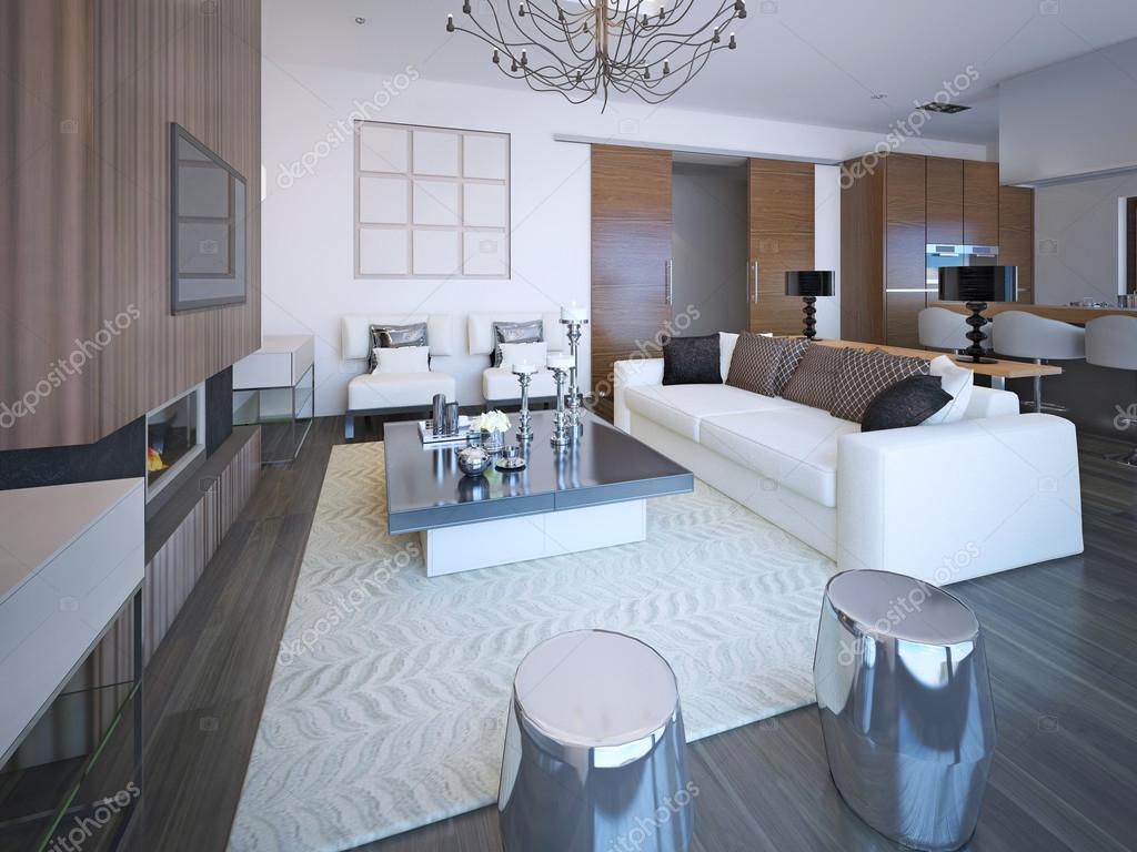 Trendy meubels in grote gezellige woonkamer — stockfoto © kuprin33 ...