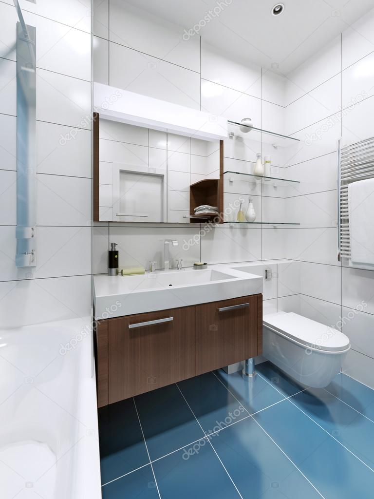 Bagno bianco moderno con pavimenti in piastrelle blu — foto stock ... Ps poltrona