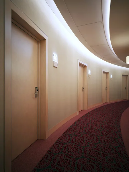 Bright contemporary hallway in round hotel complex