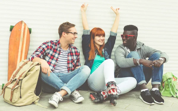 Interracial group of friends spending time outdoor