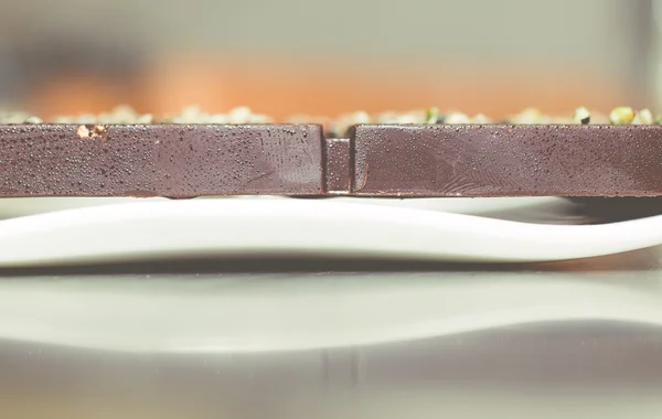 Chocolate tablet close up