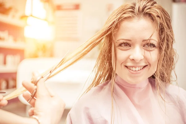 Woman changing new hair style