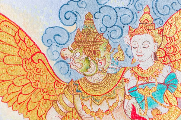 Traditional Thai style painting art on temple wall