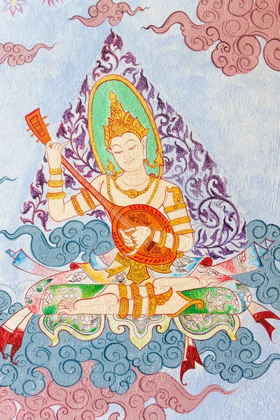 Traditional Thai style painting art on temple wall