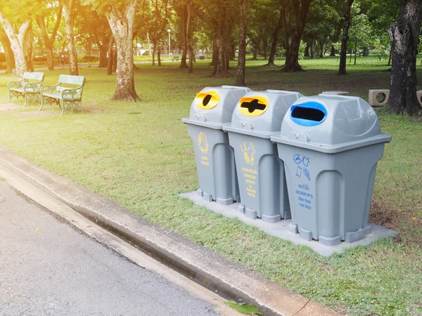 Recycle bins in the park